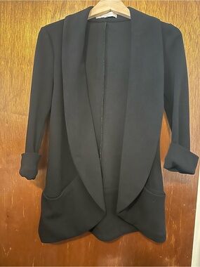 Elegant Black Open-Front Shawl Blazer Jacket